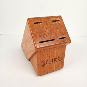 Cutco 4 Slot Oak Wood Knife Block Storage Holder 6.5”